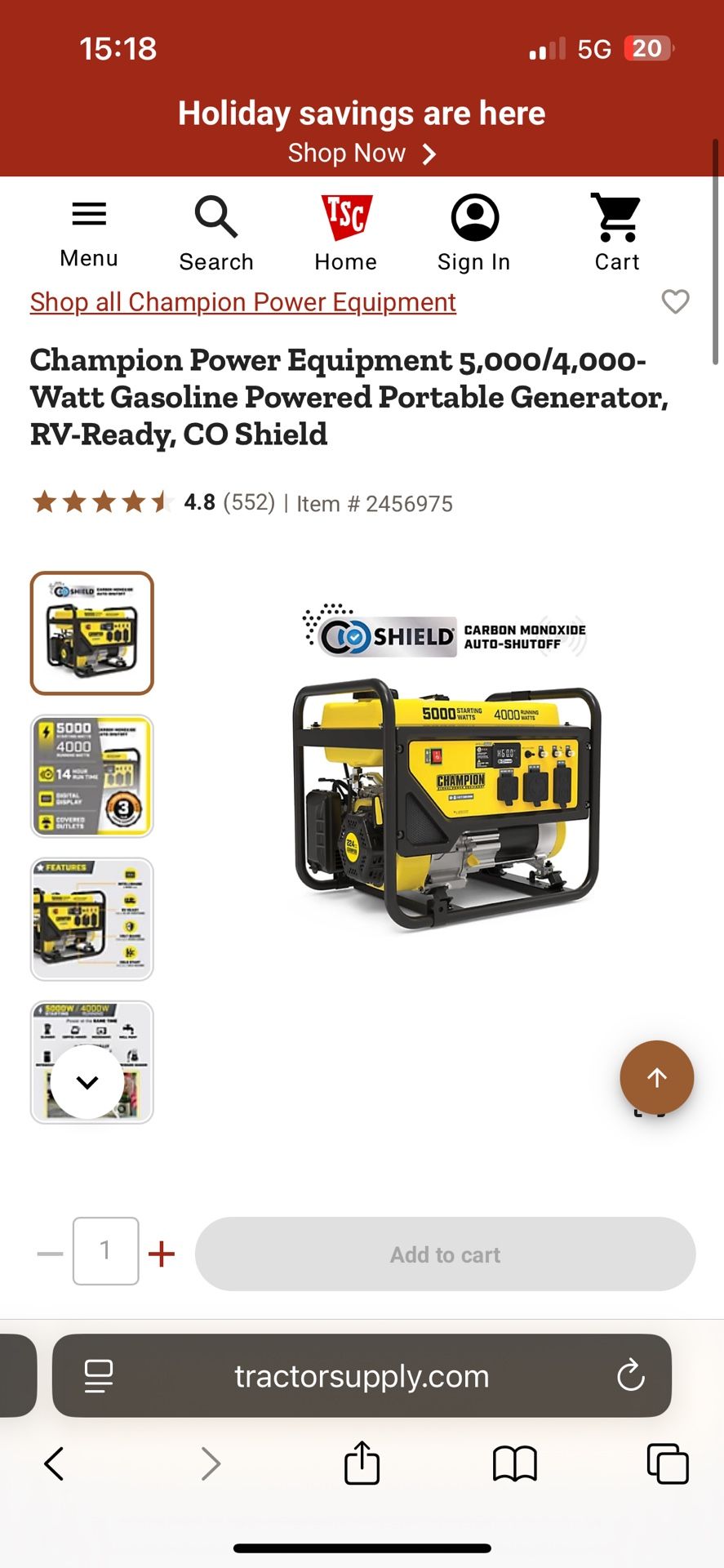 5000 Watt Champion Generator For Sale Brand New