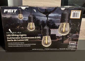Feit Electric 48 ft LED String Lights - Indoor and Outdoor, 24 Bulbs, Waterproof