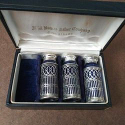 Vintage Cobalt Glass and Silver English Salt and Pepper Shakers, F B. Rogers Silver Company