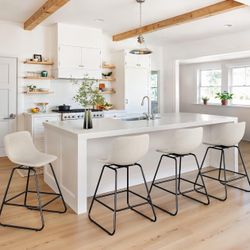 LUE BONA Swivel Bar Stools Set of 4, 25in Linen Fabric Counter Height Bar stools, Mid Century Modern Bar Stools with Metal Legs & Footrest, for Kitche