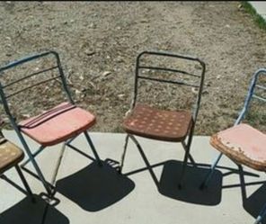 4 vintage children's metal folding chairs