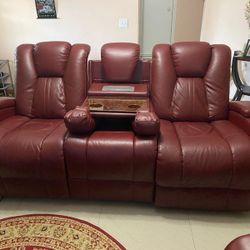 Red Leather Recliner Sofa 