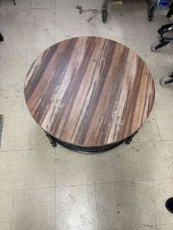 Round Wood Top Coffee Table with Metal Base