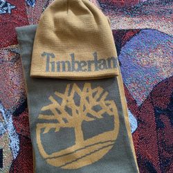 Green And Khaki Timberland Scarf And Beanie Set 