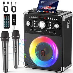 HWWR Karaoke Machine, Portable Bluetooth 5.3 Speaker with 2 Wireless Microphones for Adults, PA System with Echo Adjustment, Support TWS/TF Card/USB/A