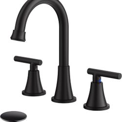 
Bathroom Faucets for Sink 3 Hole, Hurran Matte Black Bathroom Sink Faucet with Pop-up Drain and Supply Lines, Stainless Steel Lead-Free Widespread Fa