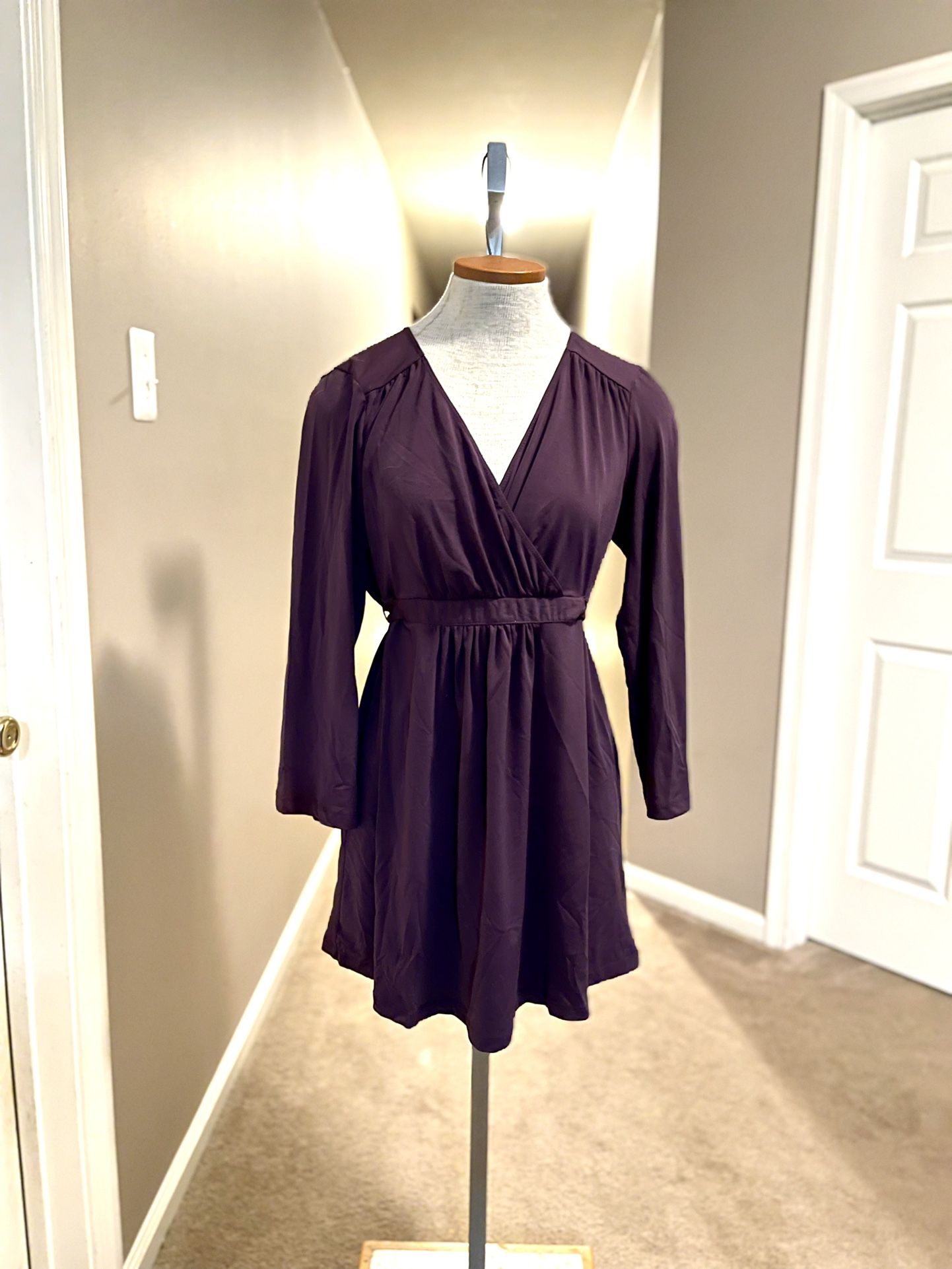 NWOT Maternity Top/short dress? In Purple Size Large By Oh Baby By Motherhood. Criss cross in front with tie in back. 