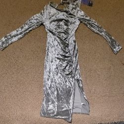 NWT WOMENS FUTURE COLLECTIVE VELVET RUCHED LONG SLEEVE OPEN BACK A LINE DRESS SILVER SIZE XS 