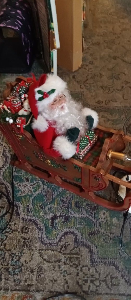 Vintage Santa With Reindeer On Sleigh