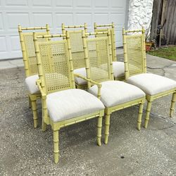 Vintage Set of 6 Faux Bamboo Dining Chairs by American of Martinsville - Hollywood Regency Coastal Furniture