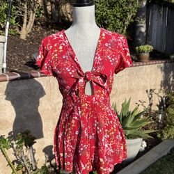 Medium Red Floral Tie Front Romper Forever 21