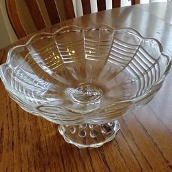 Compote Candy Dish-Ribbed Motif With Scalloped Edges Hobnail base , 6” diameter x 4” high-