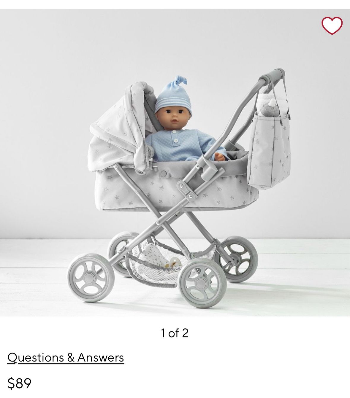 Pottery Barn Kids Gray Stars Mini Pram Doll Stroller