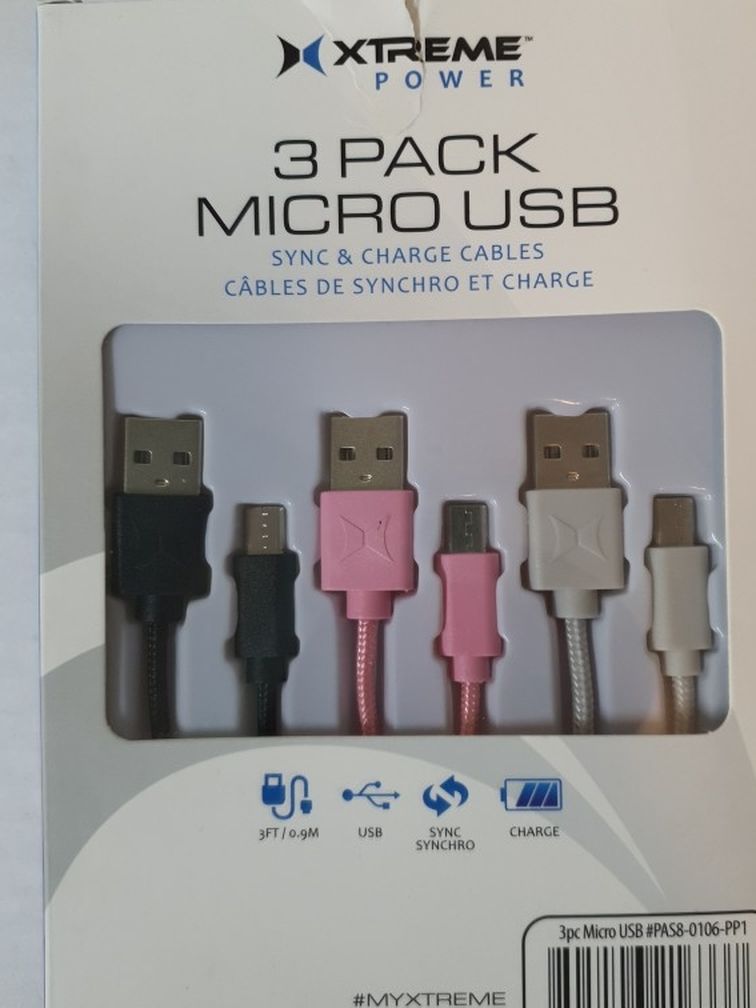 Xtreme Power 3 Pack Micro USB Sync & Charge Cables, High speed transfer, New.. Condition is "New". Same Day Shipping, Don't forget to check out my oth