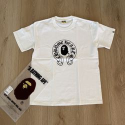 White Chrome heart Bape Tee