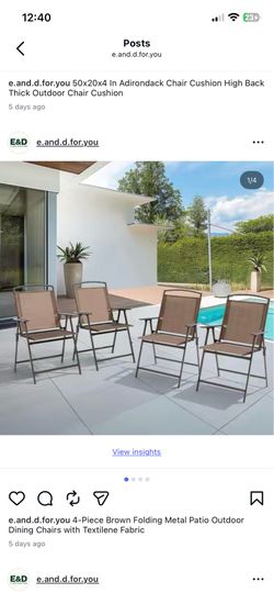 4-Piece Brown Folding Metal Patio Outdoor Dining Chairs with Textilene Fabric