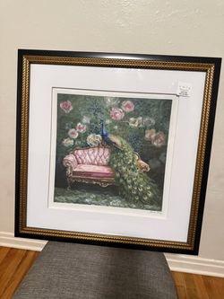 Framed Peacock Art Print with Gold Black Frame