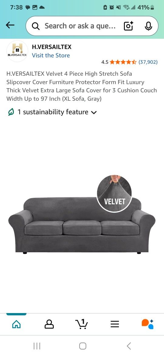 Gray Velvet Sofa Couch Cover