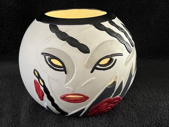 Vintage Ceramic Cut Out Face Candle Holder-Decor-6.5" Tall