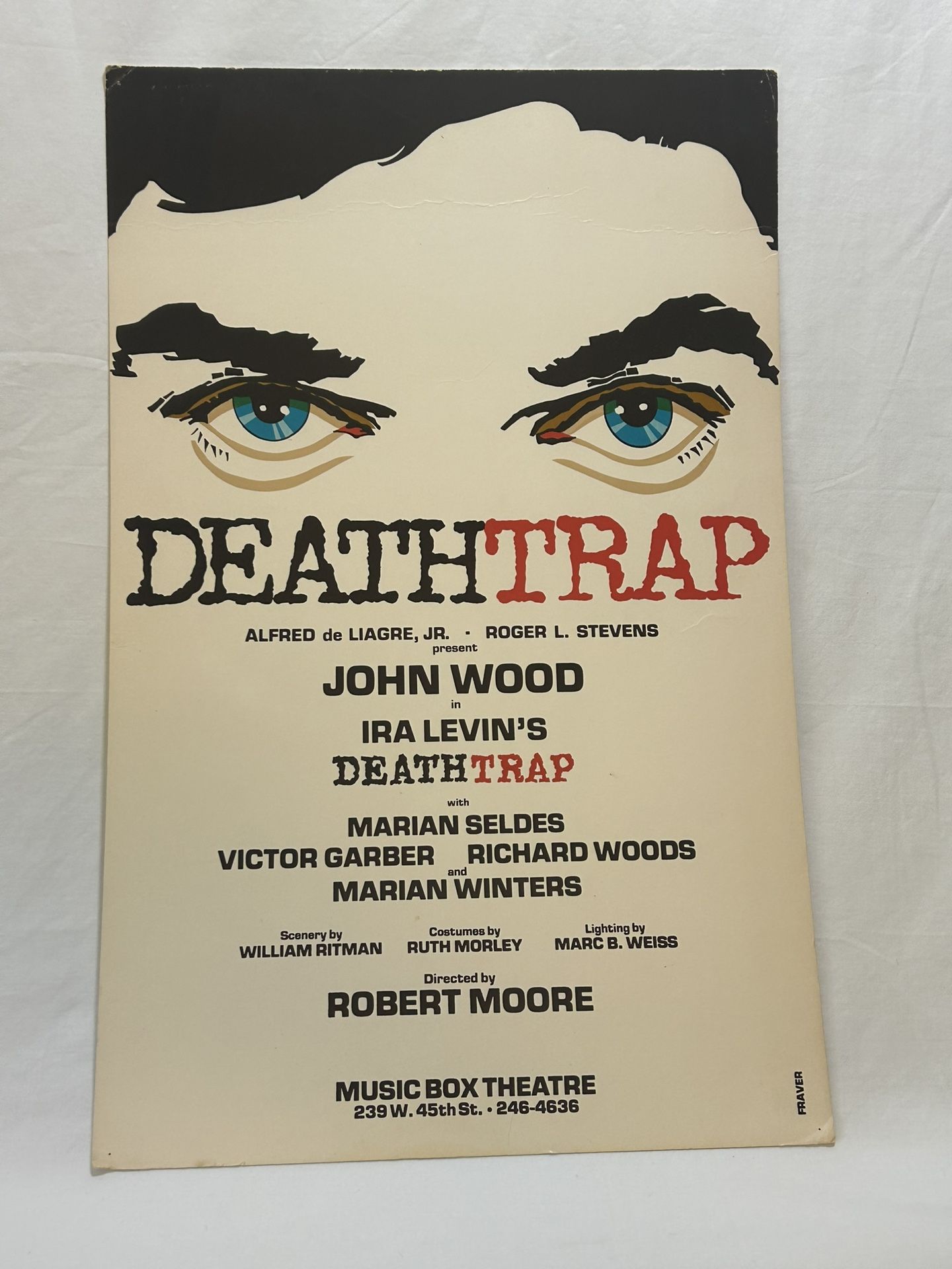 1978 Vintage John Wood “DEATHTRAP” Original Theater Window Card See Photos