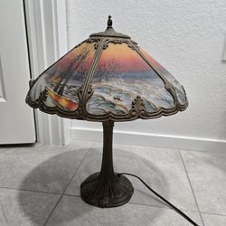 Pittsburgh Reverse Painted Glass Table Lamp Bronze