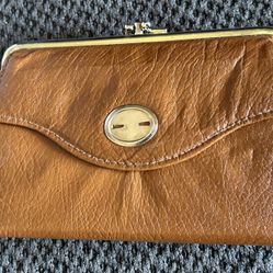 Vintage Tan Leather Clutch. Big Enough For Cell Phone 
