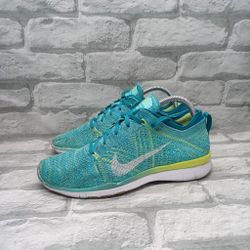 Nike Free TR 5.0 Flyknit Shoes Womens Size 8 Running Blue Green Athletic Sneaker