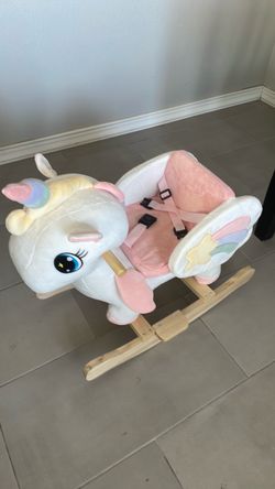 Plush Unicorn Rocking Horse with Wooden Rockers