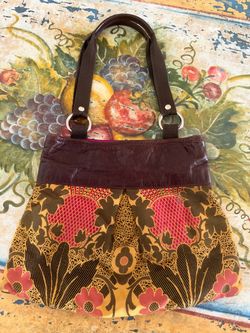 Boho Floral Tote Bag with Leather Trim