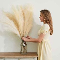 Large Faux Pampas Grass 43"/110CM , 4 PCS Fluffy Artificial Pampas Grass Decor Tall Non-Shedding Dri