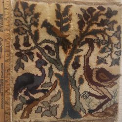 Vintage Hand Woven Persian Wool Miniature Sq. Rug  12 1/2" BIRDS, TREES, &LEAVES