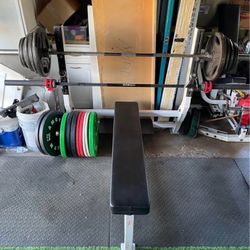 310lbs weight plates, barbell, body-solid bench press rack (commercial)