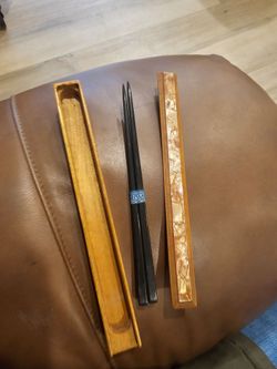 Asian Chopsticks Set with Wooden Case & Decorative Inlay