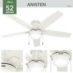 Hunter Anisten 52" Low Profile Ceiling Fans with LED Light - Fresh White (Like New!)