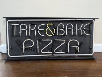30" Large Dunn Neon "TAKE & BAKE PIZZA" Sign - Needs Repair / Parts
