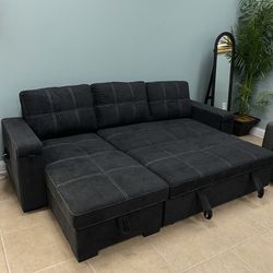 Brand New Black Sectional Sofa Couch Sleeper Pull Out 