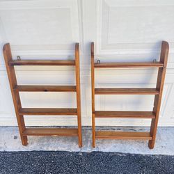Pair of Vintage Wooden Wall Shelves – 4 Tiers Each