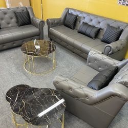 Brand New Leather Living Room Sofa Set Sleeper 3pc - Delivery And Financing Available 