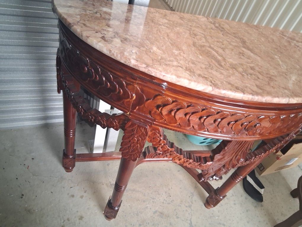 Antique Rose Wood Marble Entry Table
