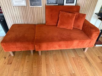 Orange Corduroy Modular Sofa with Pillows