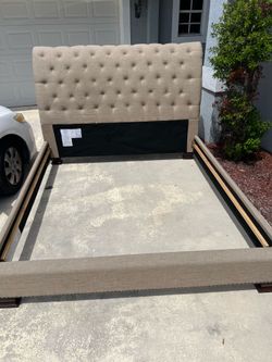 King size beige headboard, footboard & side rails