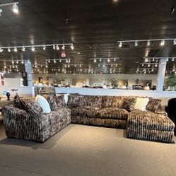 Brown Corduroy 4PC Chaise Sectional Couch 