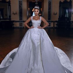 Customized White Dress Beaded And Comes With Veil 