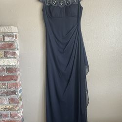 Xscape Navy Long Formal Sequined Dress 