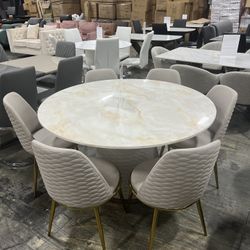 Modern Round Marble Dining Table with 6 Chairs