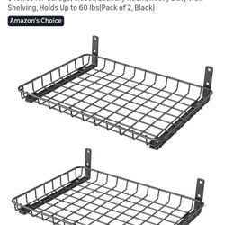 WALMANN Garage 12x18 inch Wall Shelf, Wall-Mounted Storage Shelves for Garage, Closet, Laundry Room, Heavy Duty Wall Shelving, Holds Up to 60 lbs(Pack