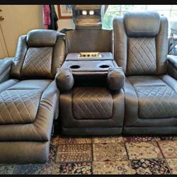 Gray Leather Sofa Loveseat 💥 Brand New 💯 Power Reclining Living Room Set With Adjustable Headrest , USB Port,  Drop Down Table 💥 Special Price📣