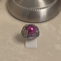 Silver CZ and Multicolored Jeweled Ring Size 6