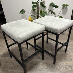 Counter Height 24" Bar Stools Set of 2 for Kitchen Counter Backless Modern Barstools Industrial Upholstered Fabric Stools Farmhouse Island Chairs