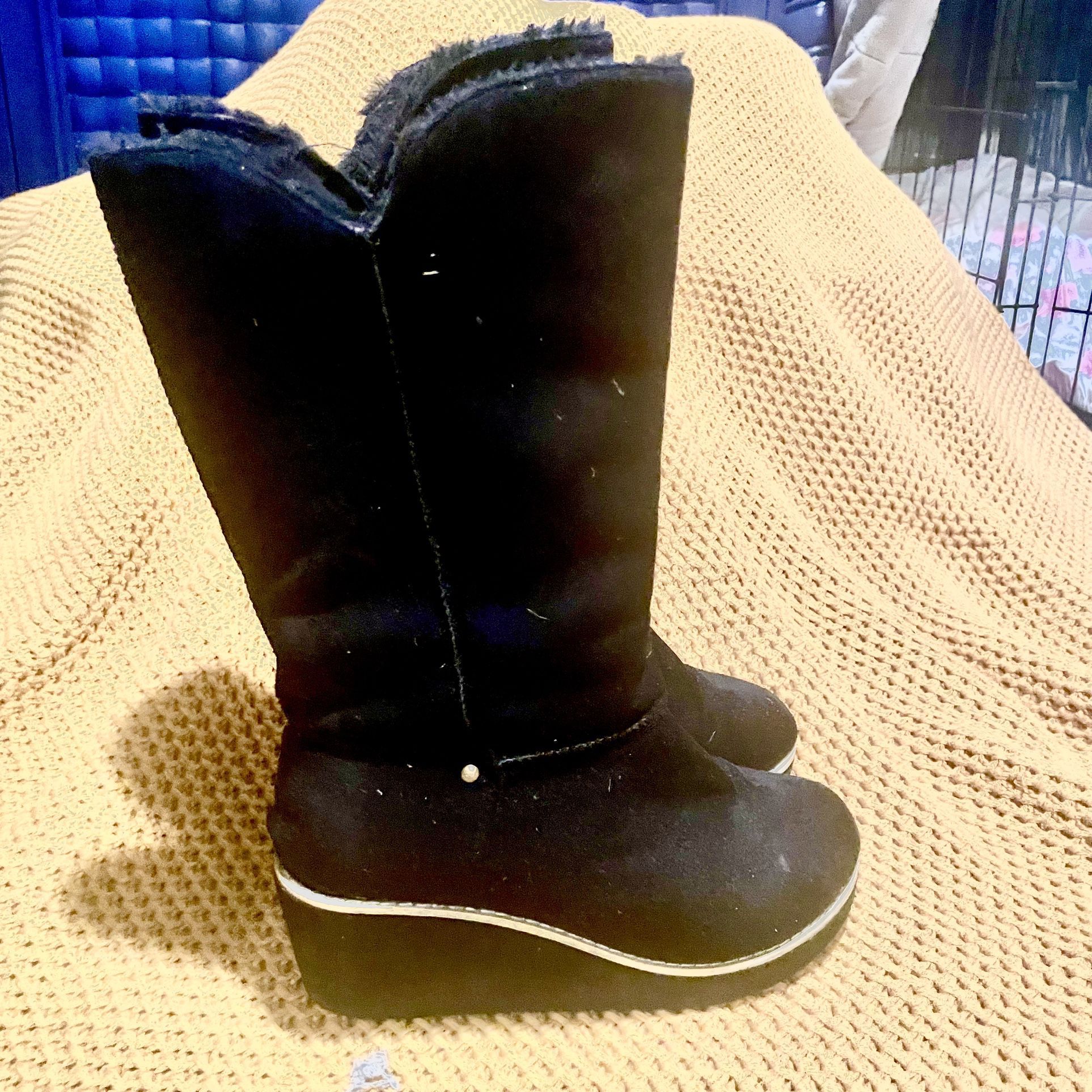 Black Suede Wedge Boots 8M